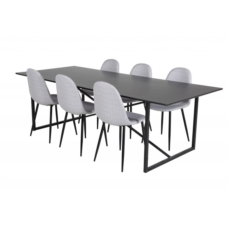 Palace Dining Table - 240*100*H75 - Black / Black, Polar Dining Chair - Black Legs - Light Grey Fabric_6