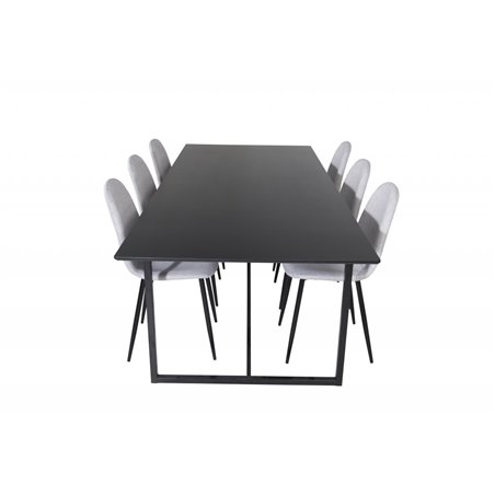 Palace Dining Table - 240*100*H75 - Black / Black, Polar Dining Chair - Black Legs - Light Grey Fabric_6