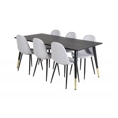 Dipp Dining Table - 180*90cm - Black / Black Brass, Polar Dining Chair - Black Legs - Light Grey Fabric_6