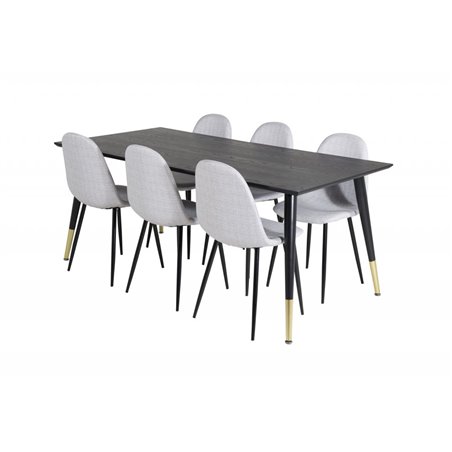 Dipp ruokapöytä - 180 * 90 cm - musta / musta messinki, Polar ruokapöydän tuoli - mustat jalat - vaaleanharmaa kangas_6