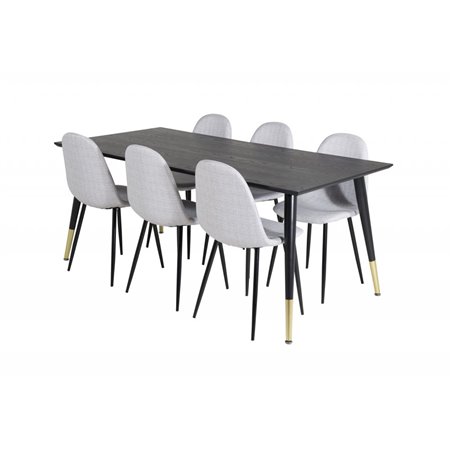 Dipp Dining Table - 180*90cm - Black / Black Brass, Polar Dining Chair - Black Legs - Light Grey Fabric_6