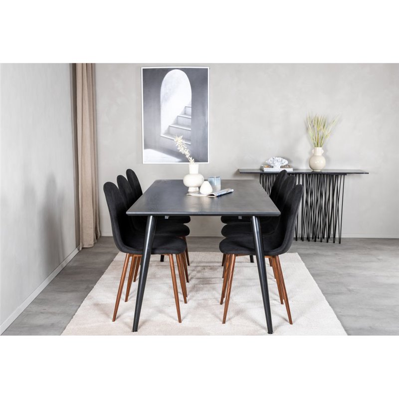 Dipp Dining Table - 180*90cm - Black Veneer / all black legs , Polar Dining Chair - Walnut Legs - Black Fabric_6