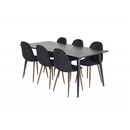 Dipp Dining Table - 180*90cm - Black Veneer / all black legs , Polar Dining Chair - Walnut Legs - Black Fabric_6