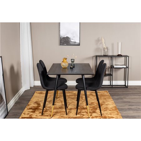 Dipp Dining Table - 120 cm - Black Veneer - Black Legs w, Brass dipp, Polar Dining Chair - Black Legs - Black Fabric_4