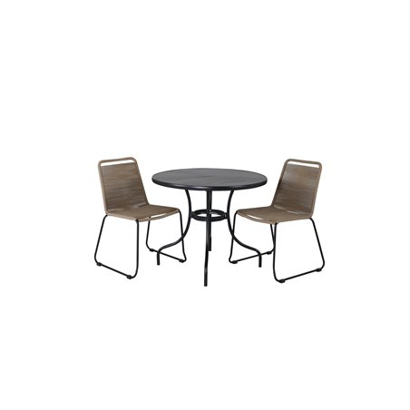 Nicke Dining Table - Black Steel - ø90cm, Lindos Stacking Chair - Black Alu / Latte Rope_2