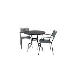 Nicke Dining Table - Black Steel - ø90cm, Lindos Armchair - Black Alu / Grey Rope_2