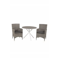 Parma Café Table ø90 - White/Grey, Malin Armchair - Grey/Grey_2