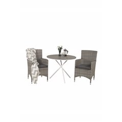 Parma Café Table ø90 - White/Grey, Malin Armchair - Grey/Grey_2