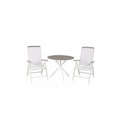 Parma Café Table ø90 - White/Grey, Albany 5:pos Stol - Vit Aluminium/vit textilene/aintwood_2