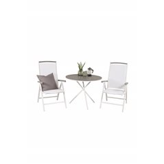 Parma Café Table ø90 - White/Grey, Albany 5:pos Stol - Vit Aluminium/vit textilene/aintwood_2