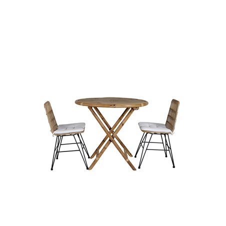 Cane Café table ø80cm - Bamboo, Viga Dining Chair - Black steel / Light Nature Wicker / White Cushion_2