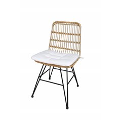 Cane Café table ø80cm - Bamboo, Viga Dining Chair - Black steel / Light Nature Wicker / White Cushion_2
