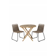 Cane Café table ø80cm - Bamboo, Lindos Stacking Chair - Black Alu / Latte Rope_2