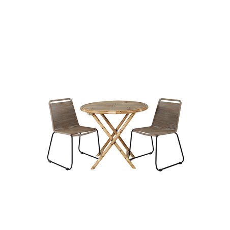 Cane Cafébord Ø80cm - Bamboo, Lindos Stapelbar stol - svart Aluminium / Latte Rep_2