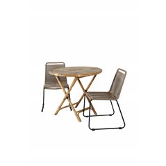 Cane Café table ø80cm - Bamboo, Lindos Stacking Chair - Black Alu / Latte Rope_2