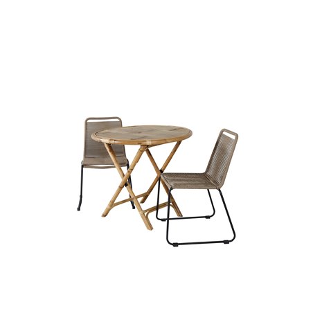 Cane Café Table ø80cm - Bamboo, Lindos Stacking Chair - Black Alu / Latte Rope