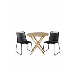 Cane Café Table ø80cm - Bamboo, Lindos Stacking Chair - Black Alu / Black Rope