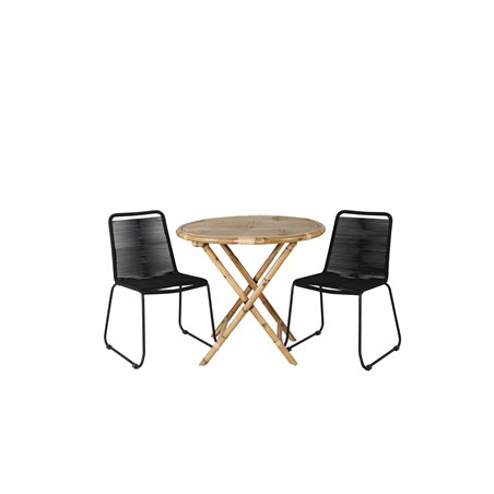 Cane Café table ø80cm - Bamboo, Lindos Stacking Chair - Black Alu / Black Rope_2