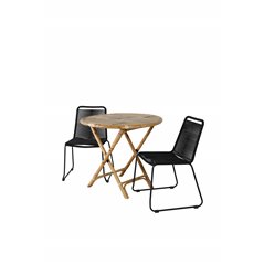 Cane Café table ø80cm - Bamboo, Lindos Stacking Chair - Black Alu / Black Rope_2