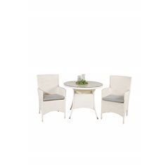 Volta Table ø 90 - White/Glass, Malin Karmstol med dyna - Vit / grå dyna_2