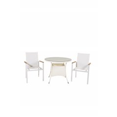 Volta Table ø 90 - White/Glass, Texas Chair - White/Teak_2