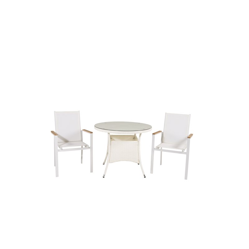 Volta Table 90 - White/Glass, Texas Chair - Valkoinen/Teak_2