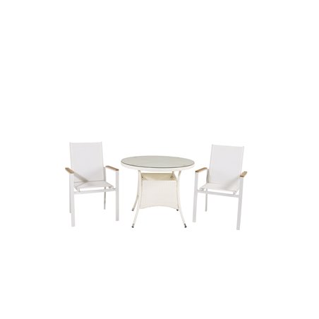 Volta Table ø 90 - White/Glass, Texas Chair - White/Teak_2