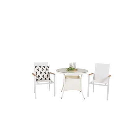 Volta Table 90 - White/Glass, Texas Chair - Valkoinen/Teak_2