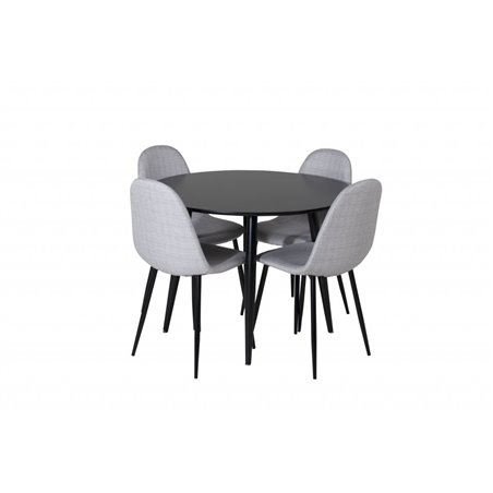 Ruokailuryhmä - Ruokapöytä Pla za ø 100 cm - Musta + 4 ruokapöydän tuolia Polar - Vaaleanharmaa / Musta