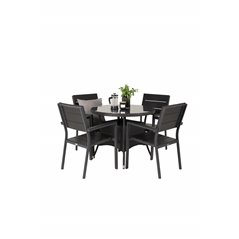 Volta Table ø 90 - Black/Glass, Levels Chair (stackable) - Black Alu / Black Aintwood_4