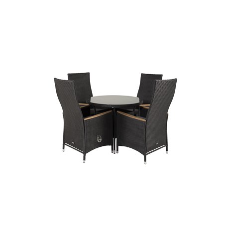 Volta Table ø 90 - Black/Glass, Padova Chair (Recliner) - Black/Teak_4