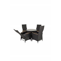 Volta Table ø 90 - Black/Glass, Padova Chair (Recliner) - Black/Teak_4