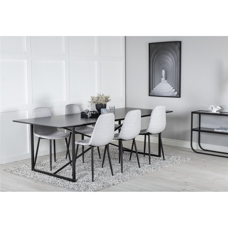 Palace Dining Table - 240*100*H75 - Black / Black, Polar Diamond Dining Chair - Black Legs - Grey Fabric_6