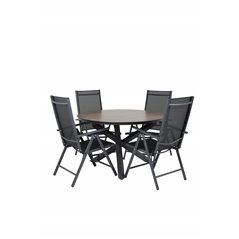 Llama Round Dining Table 120 - Black Alu / Brown HPL, Break 5:pos Chair - Black/Black_4