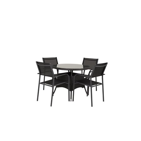 Volta Table ø 90 - Black/Glass, Santorini Arm Chair (Stackable) - Black alu / Black Textilene_4
