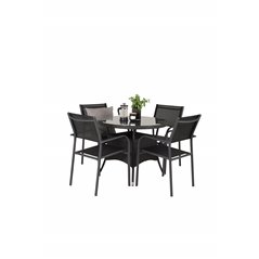 Volta Table ø 90 - Black/Glass, Santorini Arm Chair (Stackable) - Black alu / Black Textilene_4