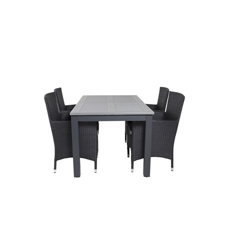 Albany Table - 152/210 - Black/Grey+Malin Armchair - Black/Grey_4