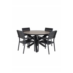 Llama Round Dining Table 120 - Black Alu / Brown HPL, Levels Chair (stackable) - Black Alu / Black Aintwood_4