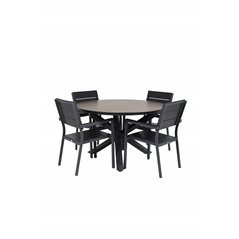 Llama Round Dining Table 120 - Black Alu/Brown HPL, Levels Chair (pinottavissa)