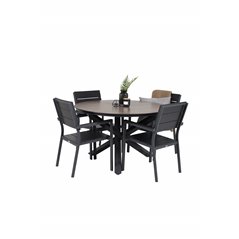 Llama Round Dining Table 120 - Black Alu / Brown HPL, Levels Chair (stackable) - Black Alu / Black Aintwood_4