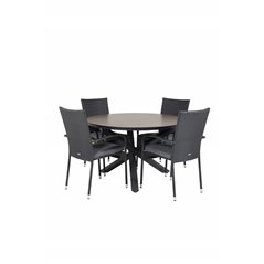 Llama Round Dining Table 120 - Black Alu / Brown HPL, Anna Chair - Black_4