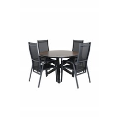 Llama Round Dining Table 120 - Black Alu/Brown HPL, Copacabana Recliner -tuoli