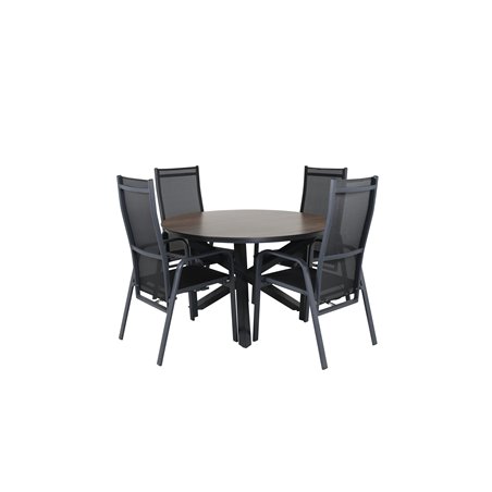 Llama Round Dining Table 120 - Black Alu / Brown HPL, Copacabana Recliner Chair - Black/Black_4