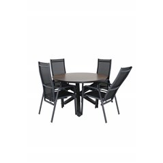 Llama runda matbord 120 - Svart Aluminium / Brown HPL, Copacabana vilostol stol - svart / svart_4