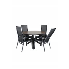 Llama Round Dining Table 120 - Black Alu / Brown HPL, Copacabana Recliner Chair - Black/Black_4