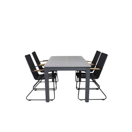 Albany Table - 152/210 Black/Grey+Bois Armchair - Black Alu / Black Rope