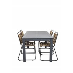 Albany Table - 152/210 - Black/Grey+Bois Dining Chair - Black Alu / Acacia_4