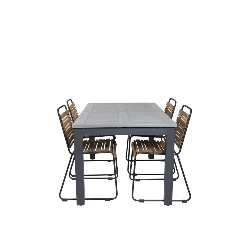 Albany Table - 152/210 - Black/Grey+Bois Dining Chair - Black Alu / Acacia