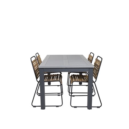 Albany Table - 152/210 - Black/Grey+Bois Dining Chair - Black Alu / Acacia_4