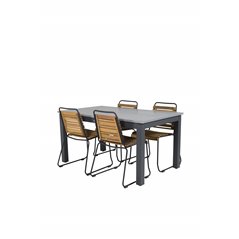 Albany Table - 152/210 - Black/Grey+Bois Dining Chair - Black Alu / Acacia